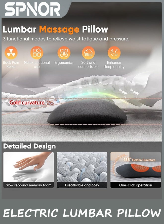 Spnor 3 in 1 Electric Lumbar Support Pillow with Adjustable Height for Bed and Chair,Back Massager with Heat,Memory Foam Back Support Pillow for Lower Back Pain Relief,Waist Wedge Bolster (Grey) - Image 5